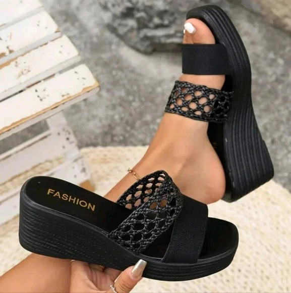 Women Ultra Lightweight Open Toe Brown Wedge Sandals, Woven Details Summer - Picture 8 of 11